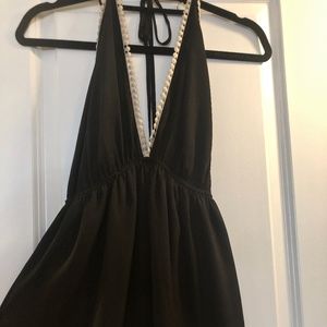 Backless Romper with Decorative V-neck | Size S